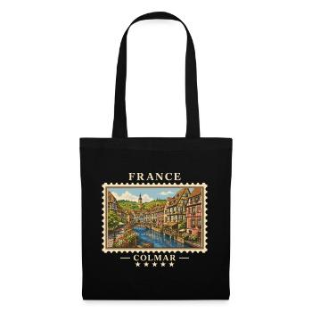 Frankreich Colmar Vintage Reisemarke - Stoffbeutel - Schwarz - Vorne