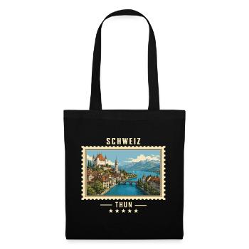 Schweiz Thun Vintage Reisemarke - Stoffbeutel - Schwarz - Vorne