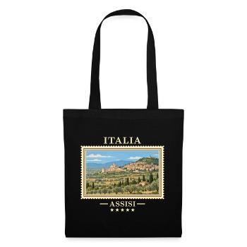 Italien Assisi Vintage Reisemarke - Stoffbeutel - Schwarz - Vorne