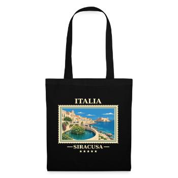 Italien Syrakus Vintage Reisemarke - Stoffbeutel - Schwarz - Vorne