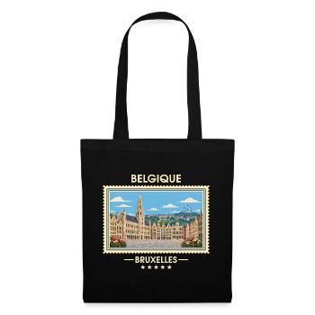Belgien Brüssel Vintage Reisemarke - Stoffbeutel - Schwarz - Vorne