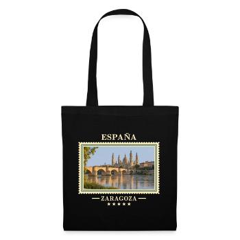 Spanien Zaragoza Vintage Reisemarke - Stoffbeutel - Schwarz - Vorne