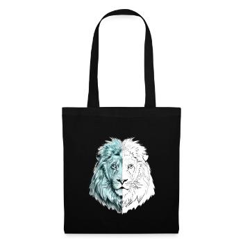 Un joli lion dessiné en bleu et blanc - Sac en tissu - noir - Devant