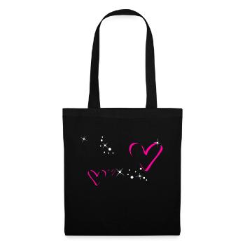 Glitzer Herzen Pink Personalisierbar - Stoffbeutel - Schwarz - Vorne