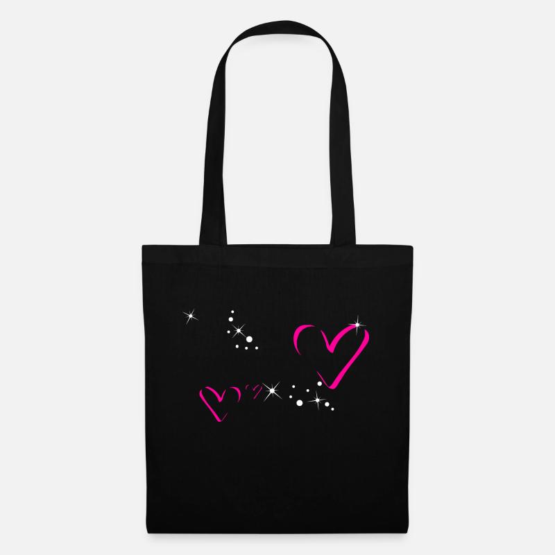 Glitzer Herzen Pink Personalisierbar - Stoffbeutel - Schwarz