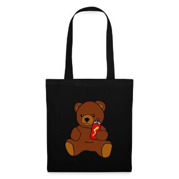Teddy-Bär mit Energy Drink - Stoffbeutel - Schwarz - Vorne