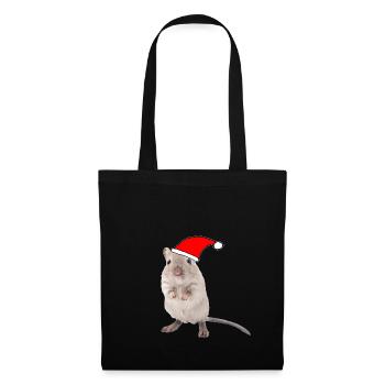Souris de course avec bonnet de Noël - Sac en tissu - noir - Devant