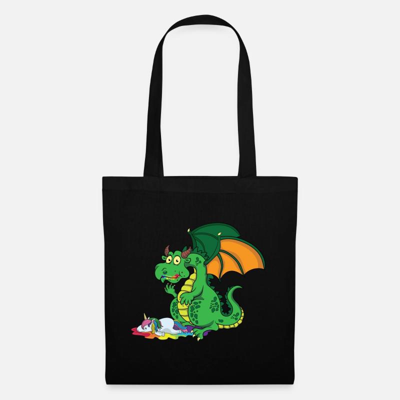 Funny dragon eats unicorn - Tote Bag - black