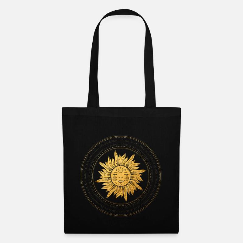 Sun face with golden rays, mystical - Tote Bag - black