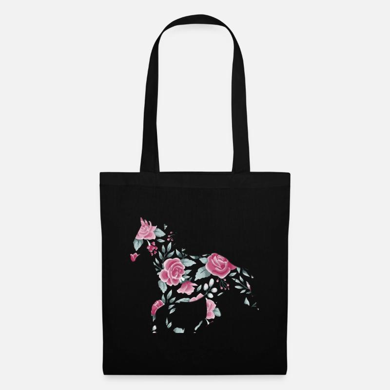 Pferd Reiten Rosen Pferde Aquarell Geschenk - Stoffbeutel - Schwarz