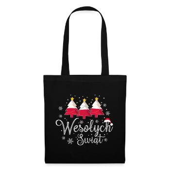 Wesolych Swiat Weihnachtsbäume Polnische Flagge - Stoffbeutel - Schwarz - Vorne