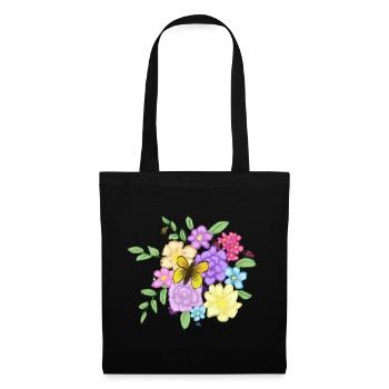 Bouquet de fleurs - Sac en tissu - noir - Devant