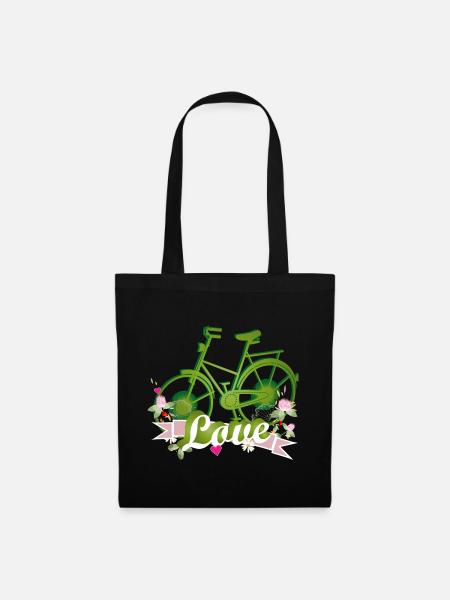grünes Fahrrad mit ganz viel Liebe gestaltet - Stoffbeutel - Schwarz