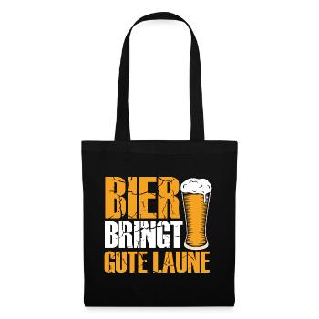 Bier bringt gute Laune, Humor, Spaß, Fun, Genuss, - Stoffbeutel - Schwarz - Vorne