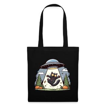 Katze UFO Abduction Halloween Space Aliens Lustig - Stoffbeutel - Schwarz - Vorne