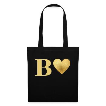 Lettre b cœur doré - Sac en tissu - noir - Devant