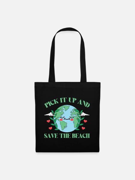 Baignade sur la plage et la mer sans plastique contre la pollution - Sac en tissu - noir