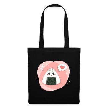 Kawaii Onigiri in pink rosa mit Herz - Stoffbeutel - Schwarz - Vorne