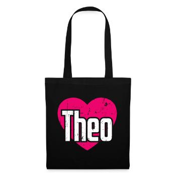 I Love Theo Pinkes Herz Ich liebe Theo - Stoffbeutel - Schwarz - Vorne