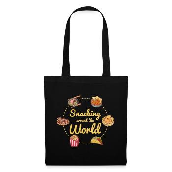 Grignotage autour du monde : Motif du voyage culinaire - Sac en tissu - noir - Devant