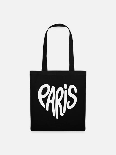 Paris Graffiti-Skript Logo herzförmig - Stoffbeutel - Schwarz