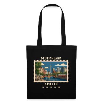 Deutschland Berlin Vintage Reisemarke - Stoffbeutel - Schwarz - Vorne