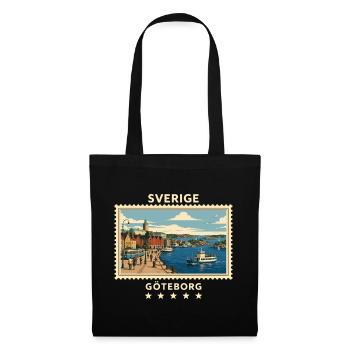 Schweden Göteborg Vintage Reisemarke - Stoffbeutel - Schwarz - Vorne