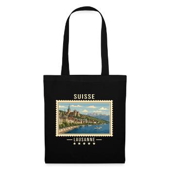 Schweiz Lausanne Vintage Reisemarke - Stoffbeutel - Schwarz - Vorne