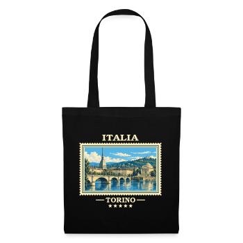 Italien Turin Vintage Reisemarke - Stoffbeutel - Schwarz - Vorne