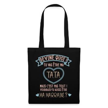 Devine quoi ! Tata voudrais-tu être ma marraine ? - Sac en tissu - noir - Devant