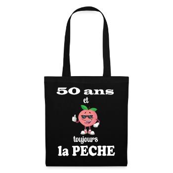 50 ans et toujours la peche - Anniversaire 50 ans - Sac en tissu - noir - Devant