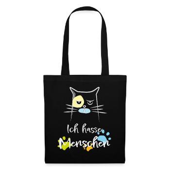 Ich hasse Menschen! Katze, Miesepeter - Stoffbeutel - Schwarz - Vorne