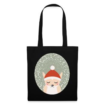 renard mignon avec chapeau de Noël du Père Noël - Sac en tissu - noir - Devant