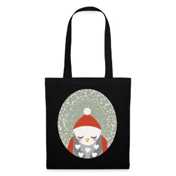 hibou rêveur avec chapeau de Noël Père Noël - Sac en tissu - noir - Devant