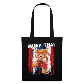 Teddybär Muay Thai Kämpfer - Stoffbeutel - Schwarz - Vorne