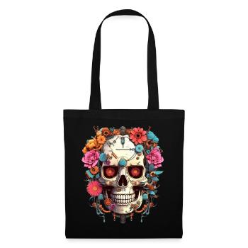 Cyborg Totenkopf Roboter Androide Sugar Skull - Stoffbeutel - Schwarz - Vorne