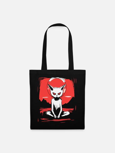 Japan, Red Sun, Yoga, Cat - Tote Bag - black