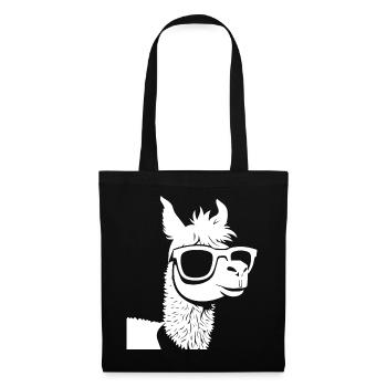 Lustiges Alpaka mit Sonnenbrille Coole Alpakas - Stoffbeutel - Schwarz - Vorne