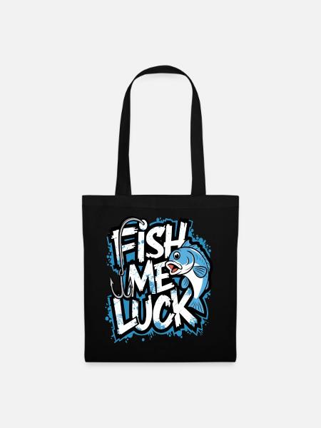 Fish Me Luck Lustiges Angeldesign für Angler - Stoffbeutel - Schwarz