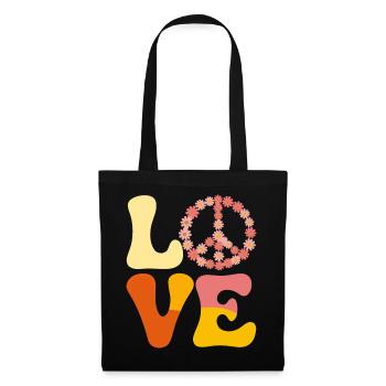 Signe de paix Amour des années 60 des années 70 Costume Groovy Hippie - Sac en tissu - noir - Devant