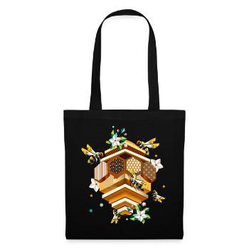 Ruche envahie par les abeilles et les pommiers en fleurs - Sac en tissu - noir - Devant