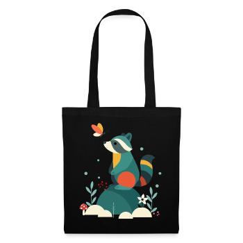 Raccoon & Butterfly Cute Woodland Animal Motif - Tote Bag - black - Front