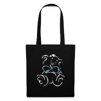 Playful teddy bear with blue bow - Tote Bag - black - Front