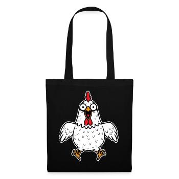 Huhn Henne Hahn Gockel Geflügel Hühner verrückt  - Stoffbeutel - Schwarz - Vorne