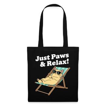 Chat relax dans une chaise longue - Sac en tissu - noir - Devant