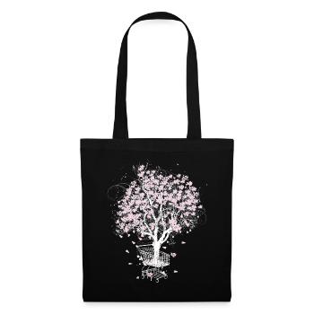 Cerisier en fleurs dans le panier - Sac en tissu - noir - Devant
