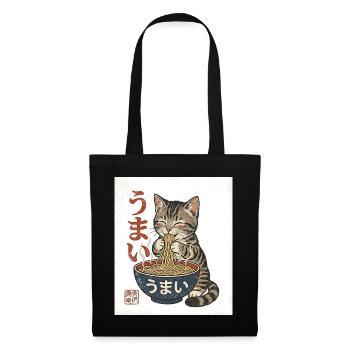 Kawaii Cat Eats Ramen – Umai Japan Retro - Tote Bag - black - Front