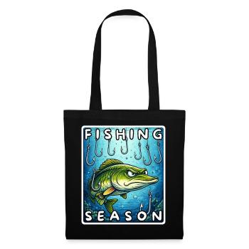 Fishing Season Lustiger Hecht Angel Shirt, Sticker - Stoffbeutel - Schwarz - Vorne