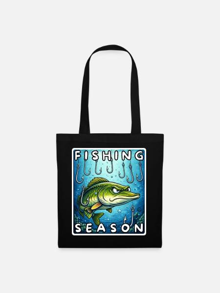 Fishing Season Lustiger Hecht Angel Shirt, Sticker - Stoffbeutel - Schwarz