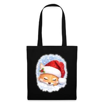 Schlafender Fuchs mit Weihnachtsmütze - Stoffbeutel - Schwarz - Vorne